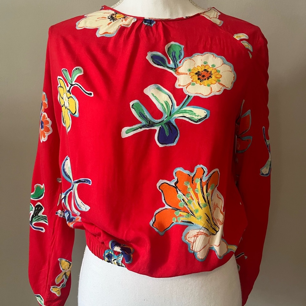 Desigual Floral Red Women's Top Size Large